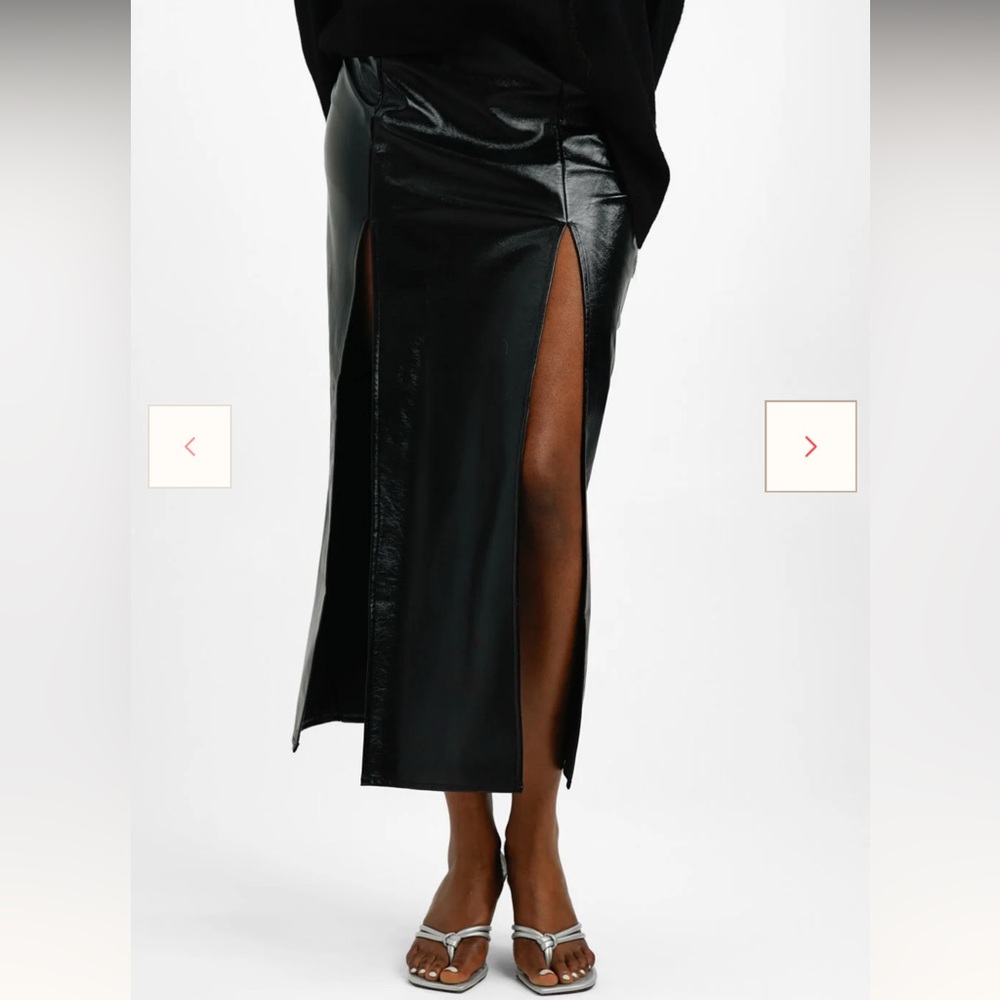 Topshop VINYL Shiny Black Maxi Skirt Black Double Slit FAUX LEATHER MAXI Goth